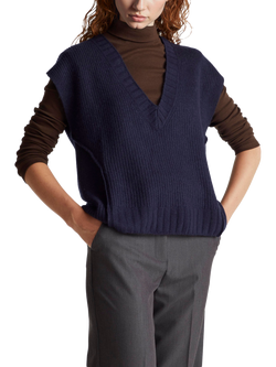 Benetton Wool Blend Knitted  V-Neck Vest, Blue