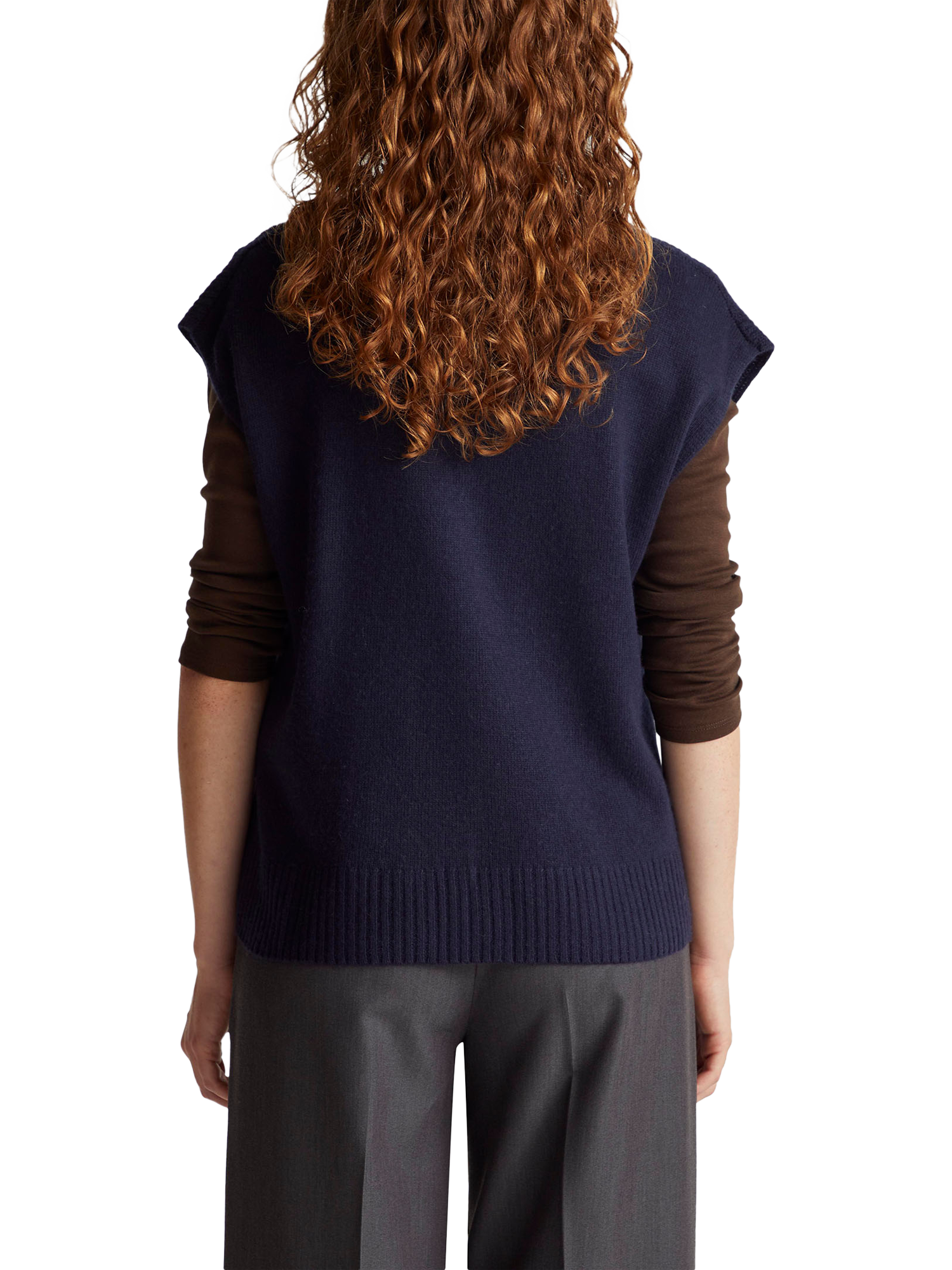 Product image 2 of 6, which shows Benetton Wool Blend Knitted  V-Neck Vest, Blue, XS