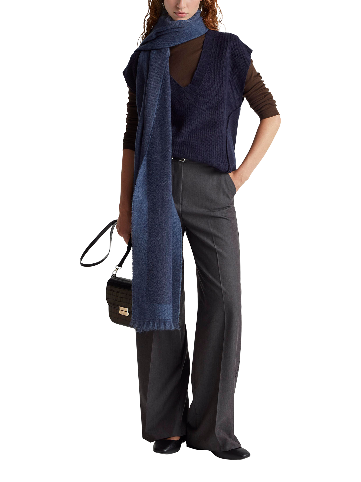 Product image 3 of 6, which shows Benetton Wool Blend Knitted  V-Neck Vest, Blue, XS