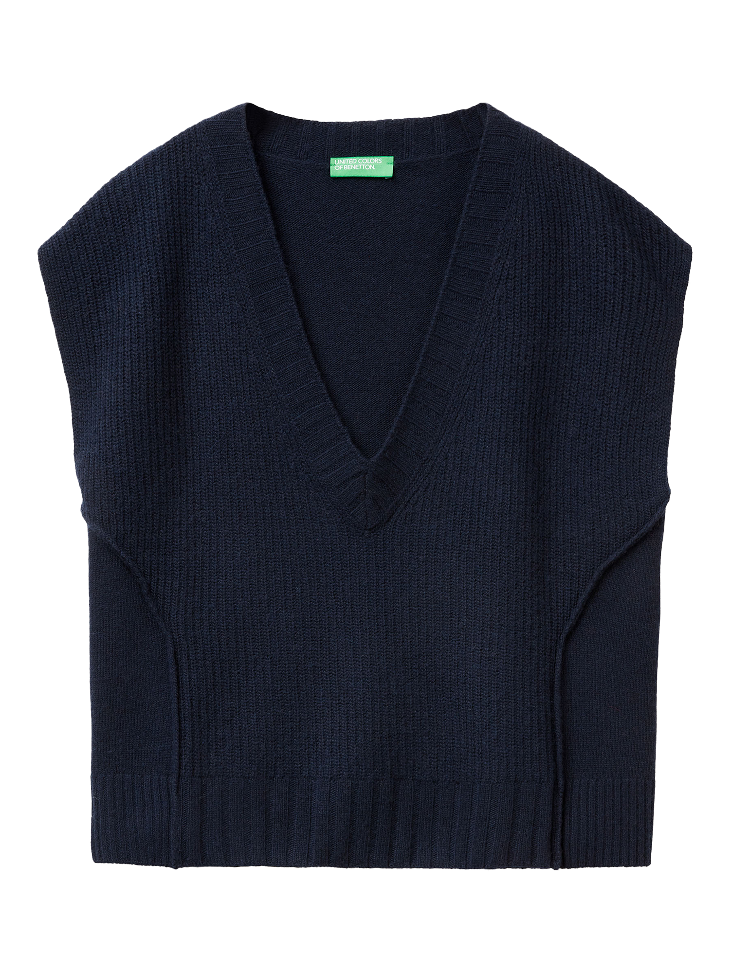 Product image 4 of 6, which shows Benetton Wool Blend Knitted  V-Neck Vest, Blue, XS