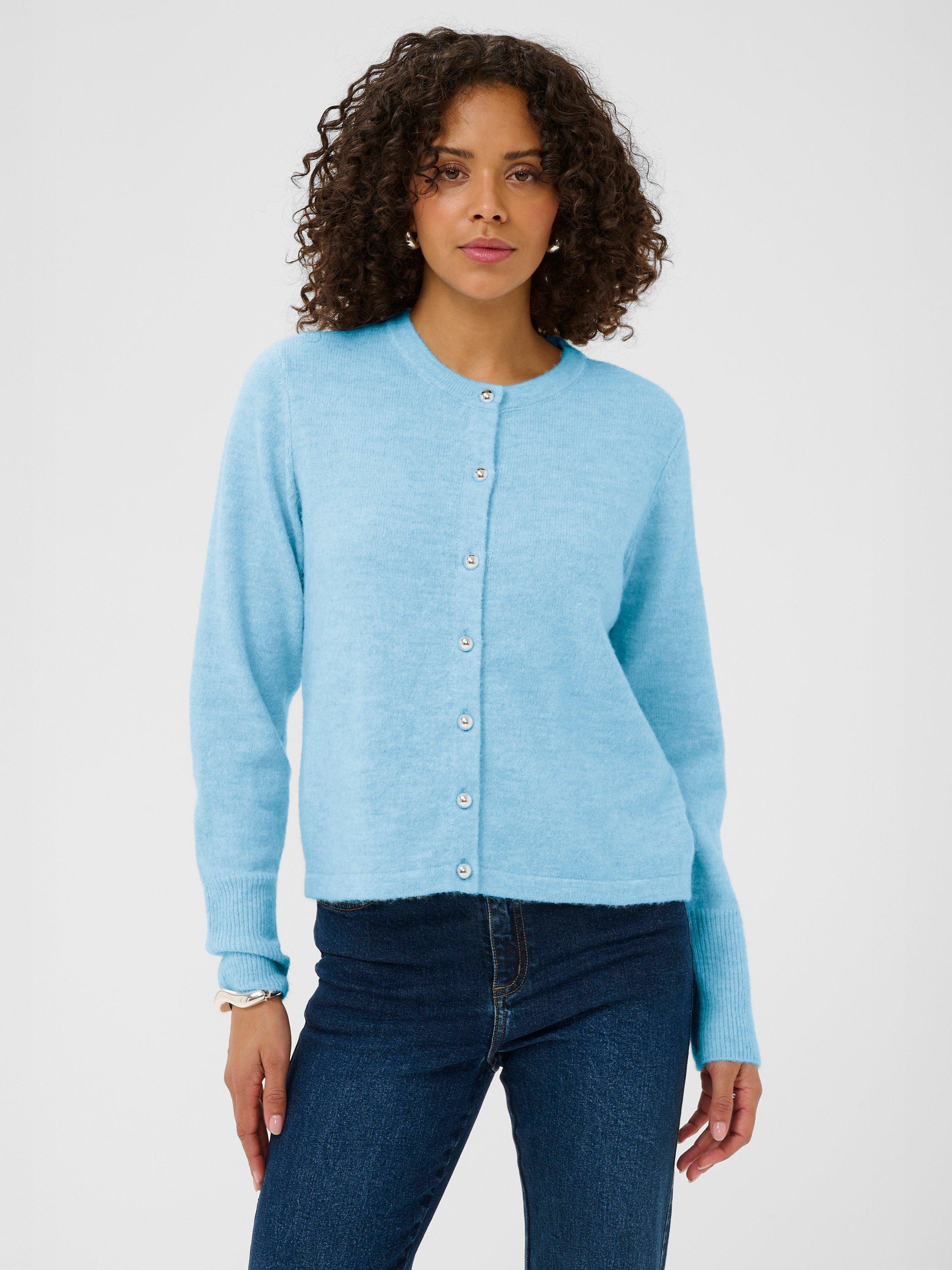 Product image 1 of 6, which shows KAFFE Niel Crew Neck Cardigan, Blue, XS