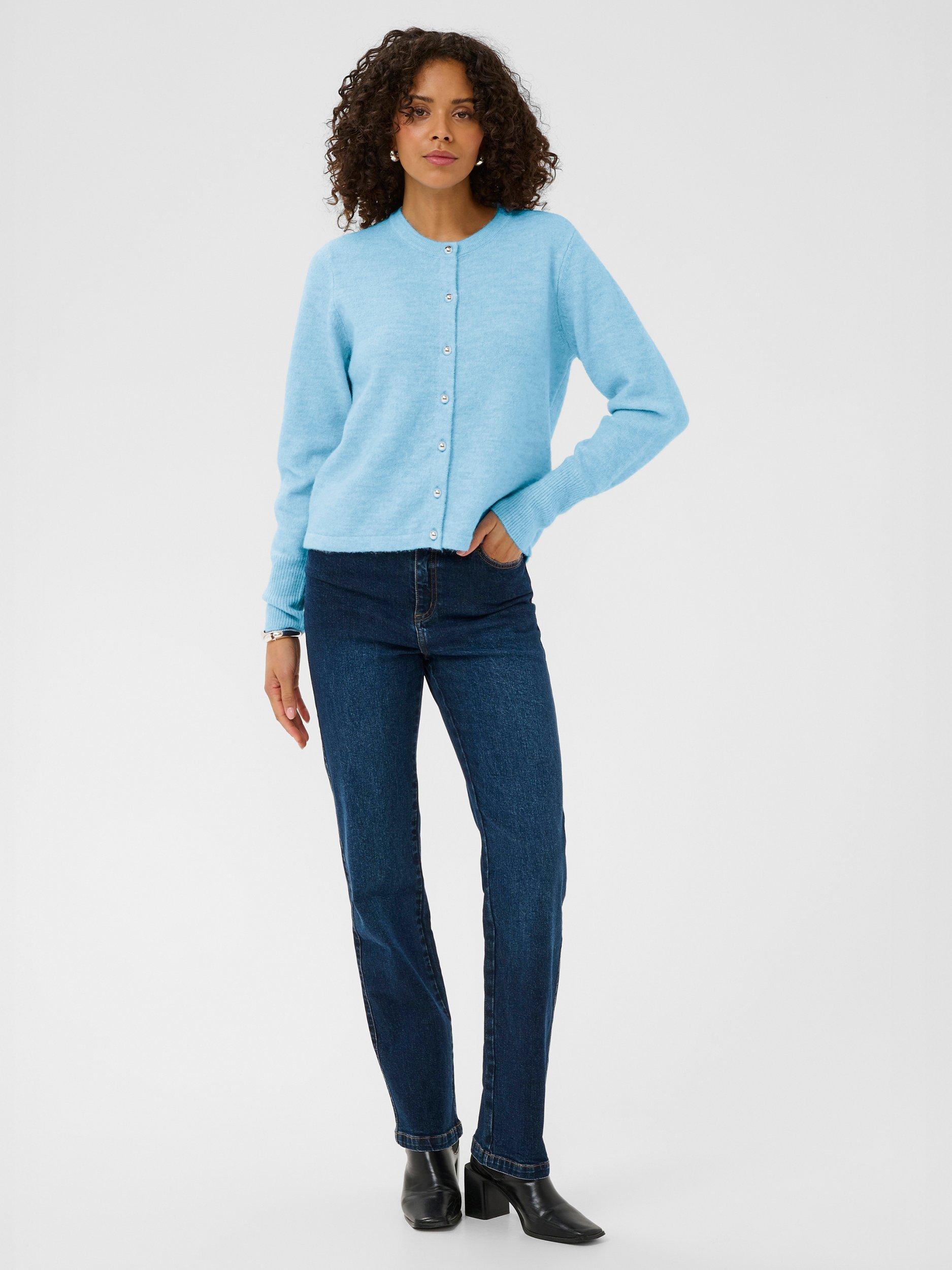 Product image 3 of 6, which shows KAFFE Niel Crew Neck Cardigan, Blue, XS