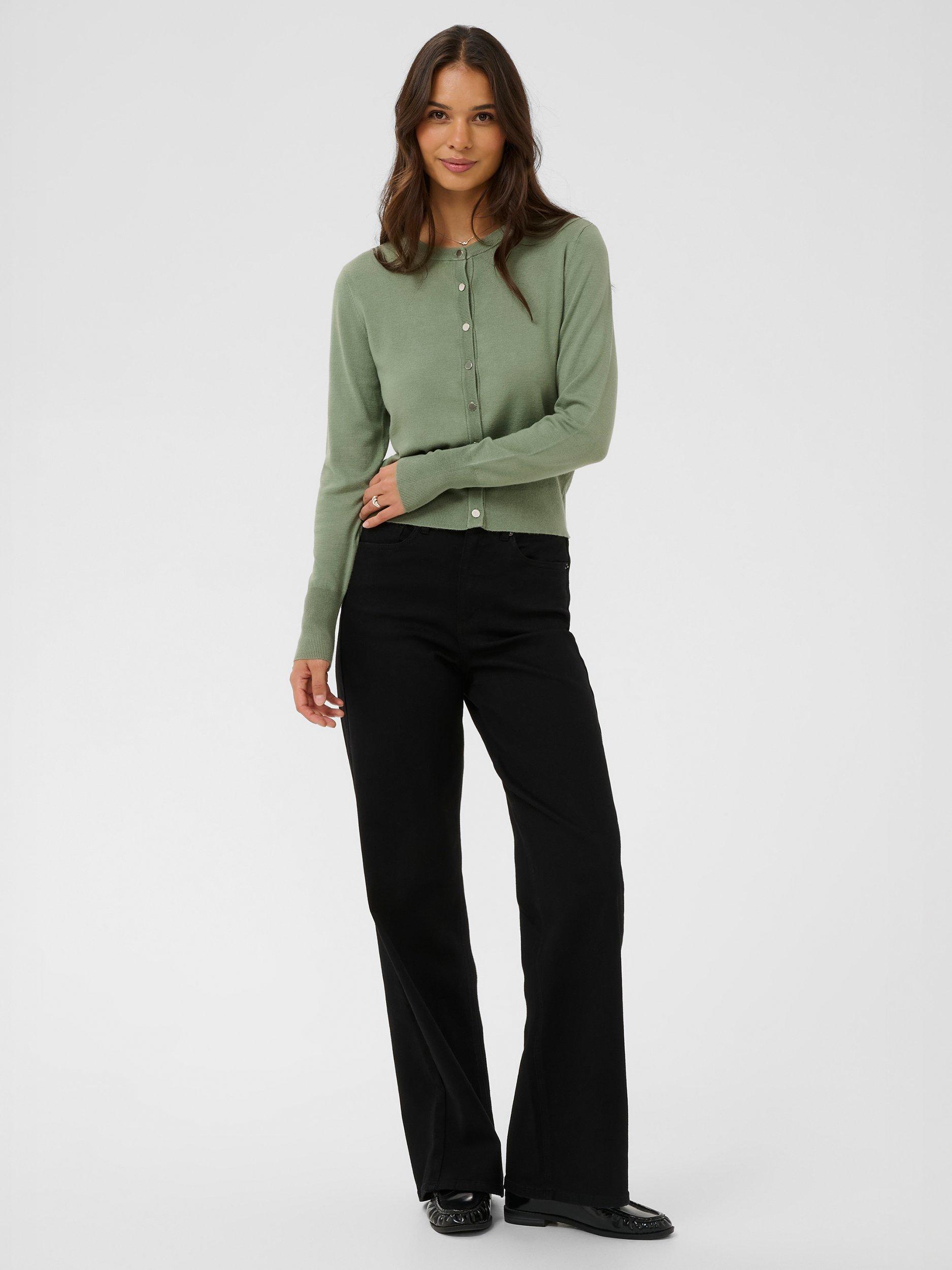 Product image 3 of 6, which shows KAFFE Lizza Crew Neck Cardigan, Green, XS