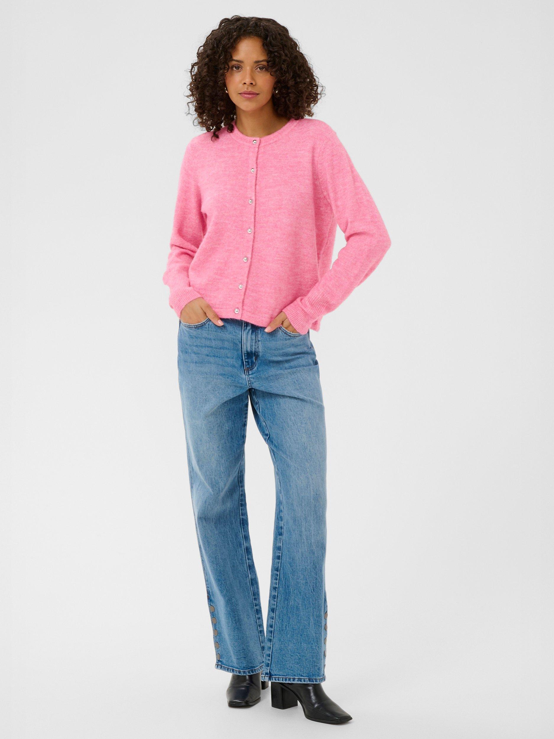 Product image 3 of 6, which shows KAFFE Niel Crew Neck Cardigan, Pink, XS