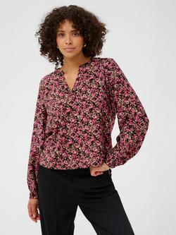 KAFFE Bella Floral Long Sleeve Top containing LENZING™ ECOVERO™ Viscose, Pink/Black, Pink/Black