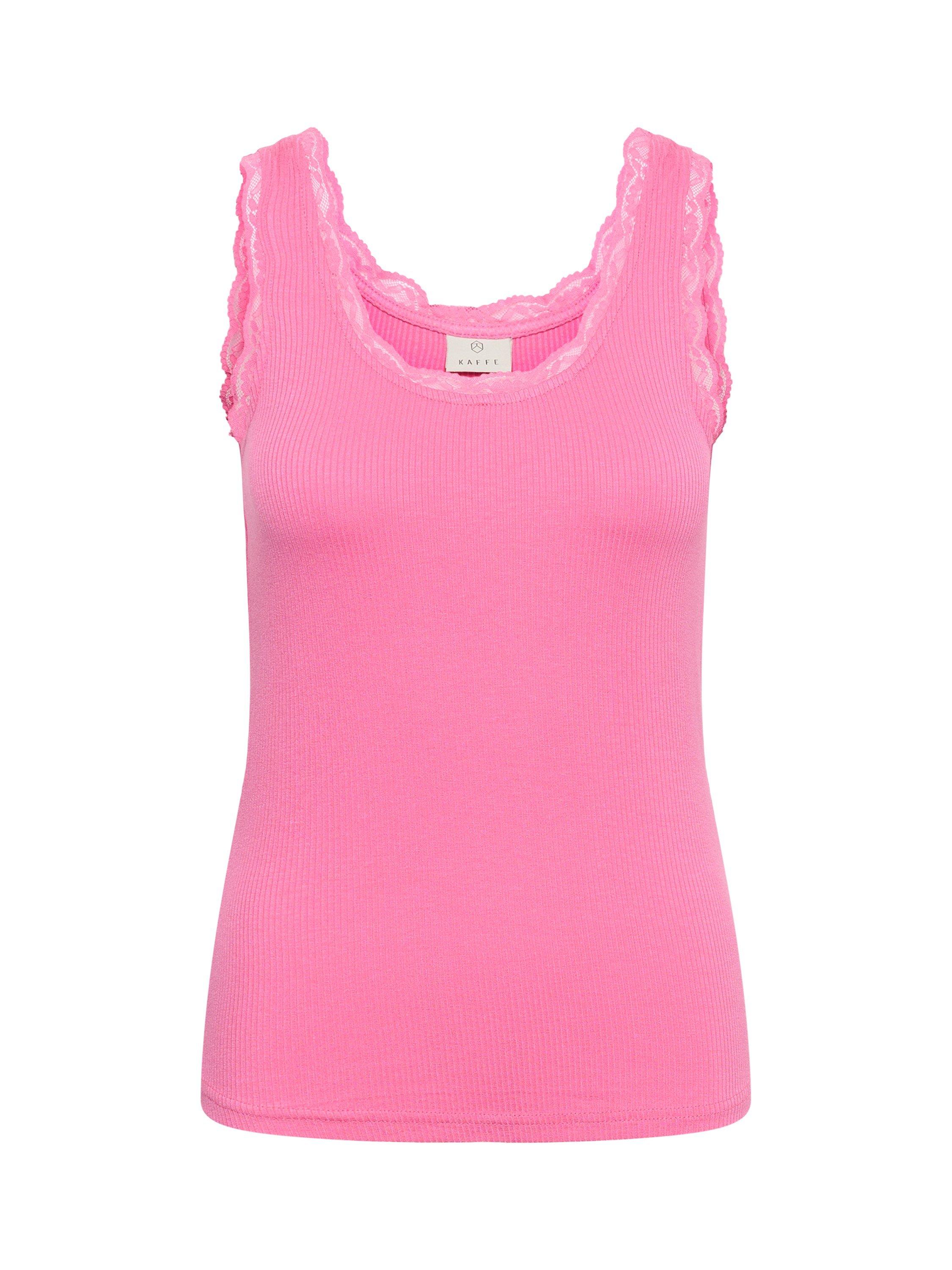 Product image 5 of 6, which shows KAFFE Omi Lace Trim Vest Top, Pink, XS