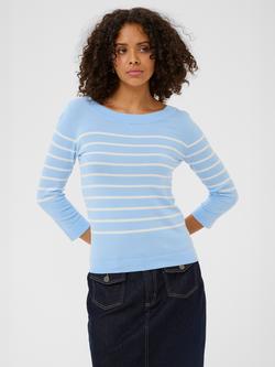 KAFFE Lizza Boat Neck Stripe Jumper, Blue/Chalk, Blue/Chalk