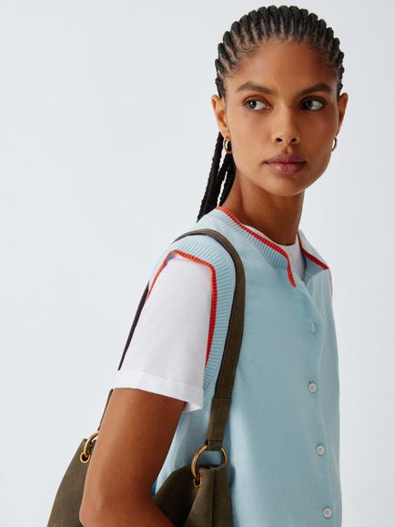 Barbour Maia Colour Block Knit Vest Top - view 2, Light Blue