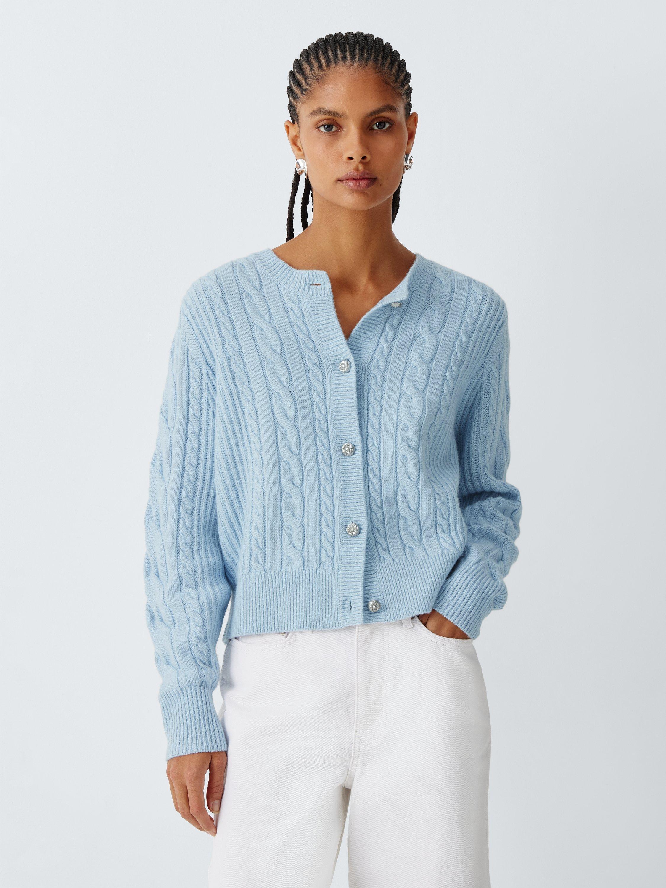Barbour Elina Wool Rich Cable Knit Cardigan, Light Blue