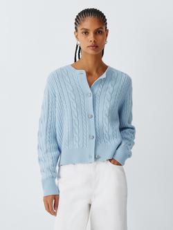 Barbour Elina Wool Rich Cable Knit Cardigan, Light Blue, Light Blue