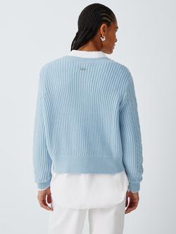 Barbour Elina Wool Rich Cable Knit Cardigan, Light Blue - view 2, Light Blue
