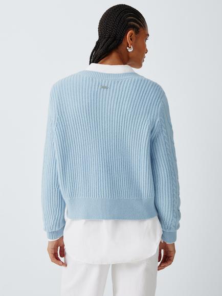 Barbour Elina Wool Rich Cable Knit Cardigan, Light Blue - view 2, Light Blue