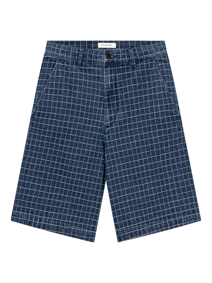 Wood Wood Luca Relaxed Fit Denim Shorts, Denim Check, Denim Check