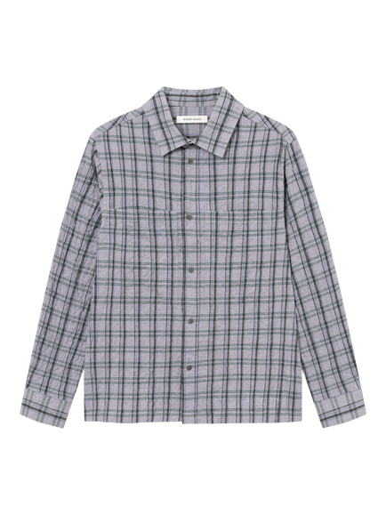 Wood Wood Nico Crinkle Effect Check Shirt, Silver Birch Stripe, Silver Birch Stripe