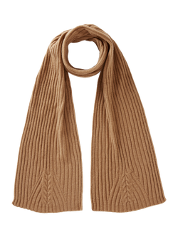 Benetton Flat Ribbed Wool Rich Scarf, Beige