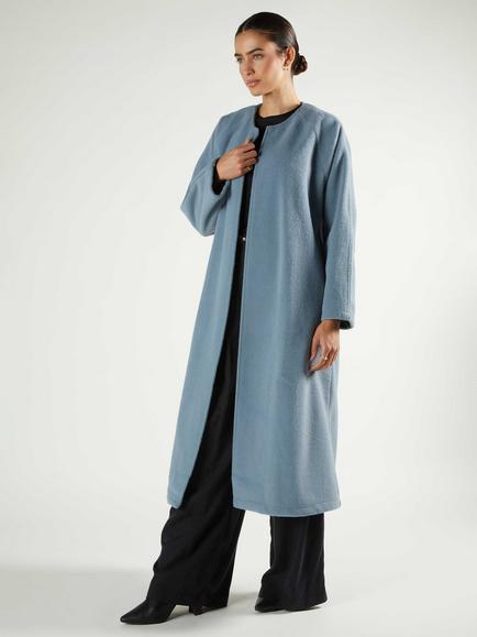 Aab Boucle Collarless Manto Coat, Baby Blue