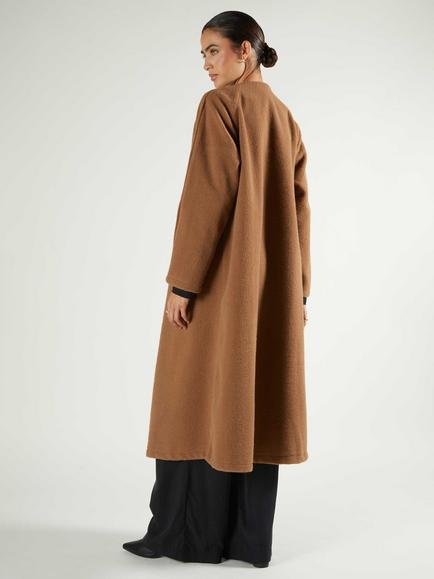 Aab Boucle Collarless Manto Coat - view 2, Camel