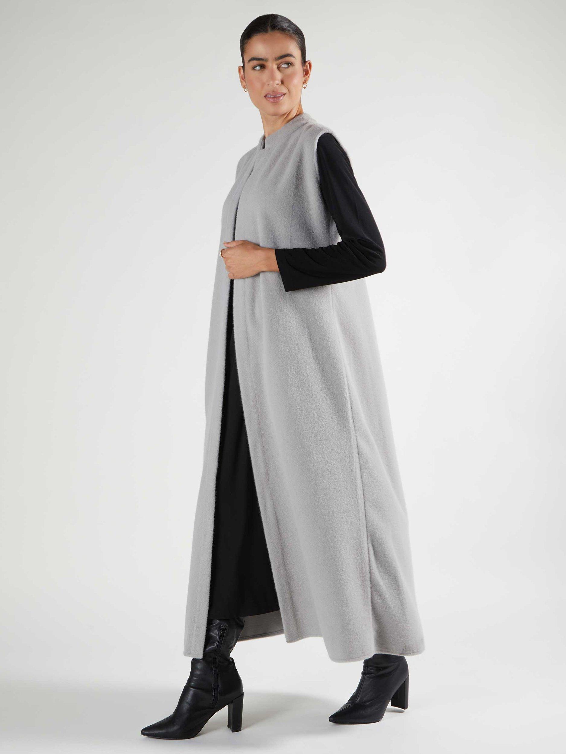 Product image 1 of 3, which shows Aab Open Neck Longline Gilet, Light Grey, S