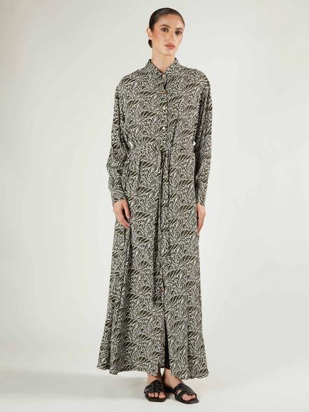Aab Matcha Leaf Print Shirt Maxi Dress, Green/Multi - view 2, Green/Multi