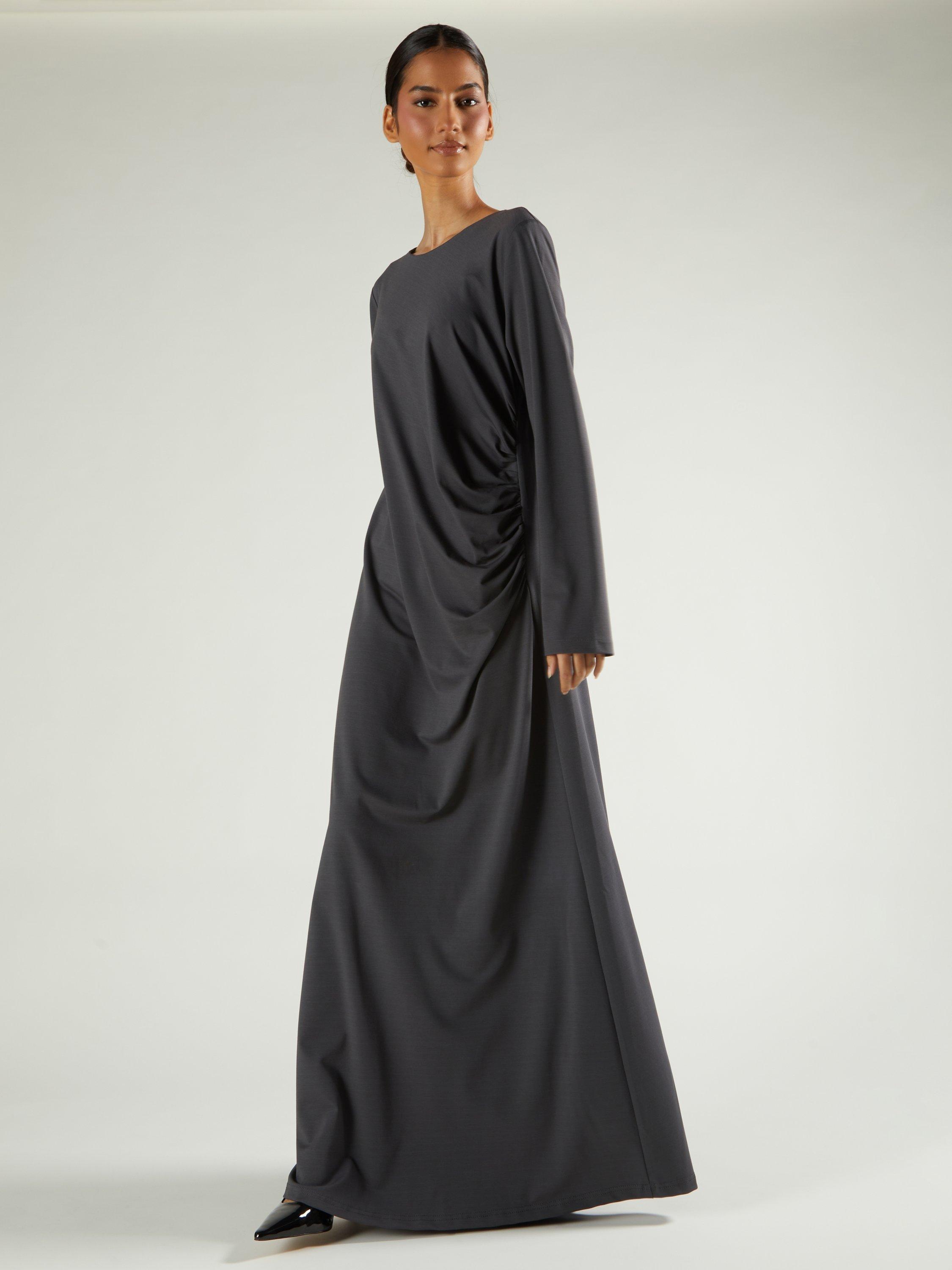 Product image 3 of 5, which shows Aab Side Pleat Maxi Dress, Charcoal, S Reg
