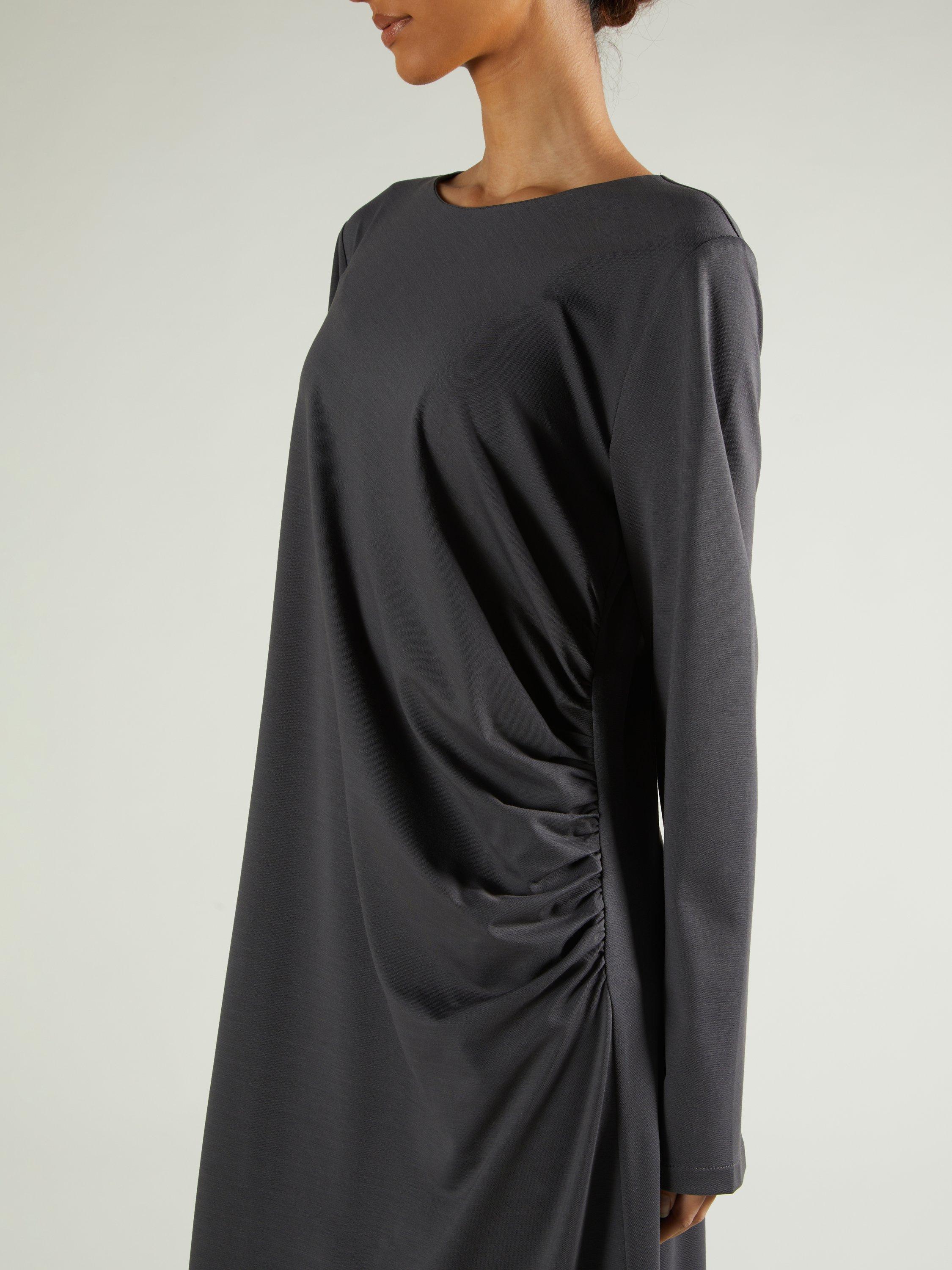 Product image 4 of 5, which shows Aab Side Pleat Maxi Dress, Charcoal, S Reg