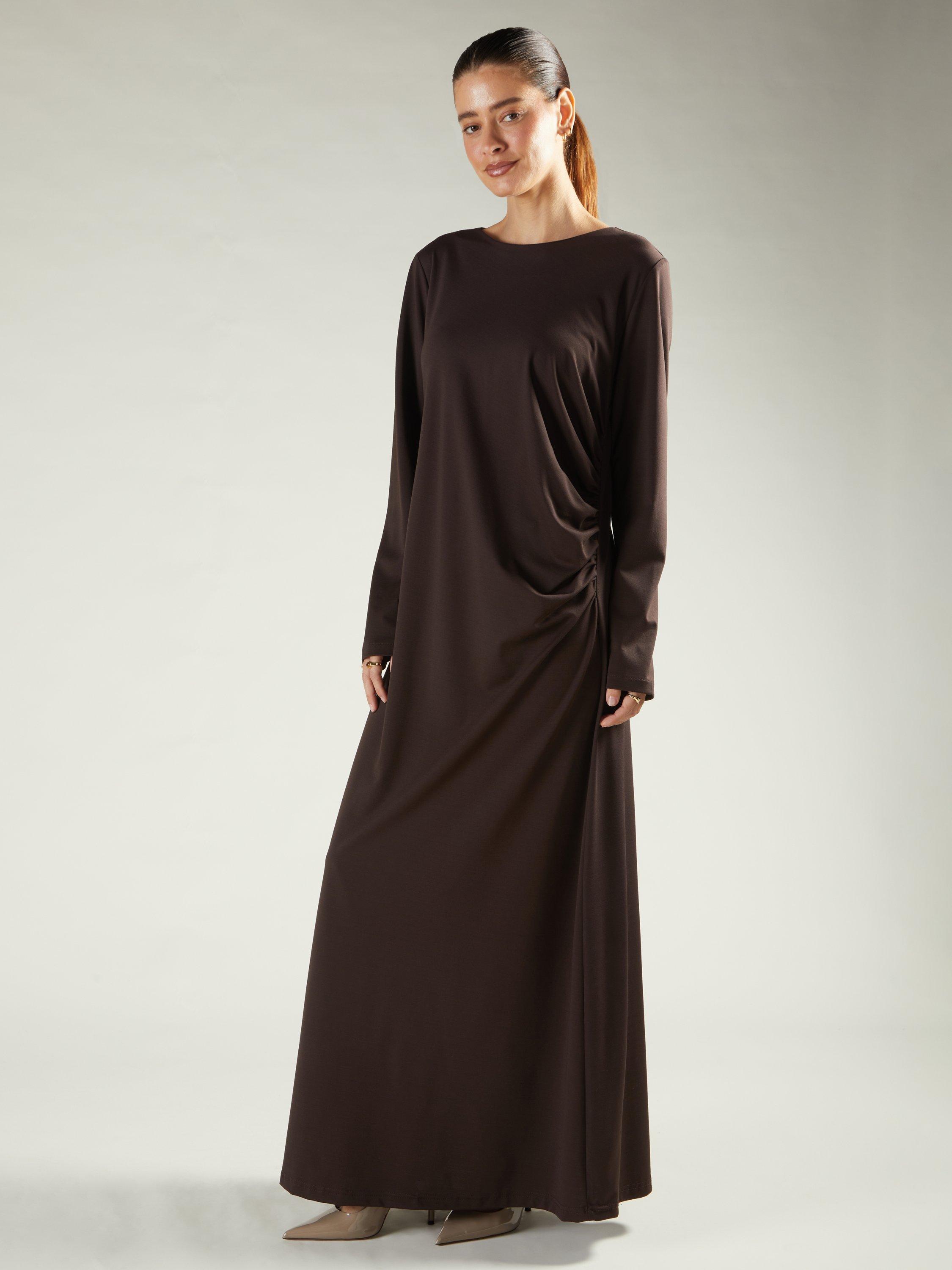 Product image 2 of 6, which shows Aab Side Pleat Maxi Dress, Dark Brown, S Reg