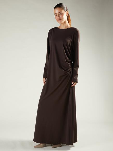 Aab Side Pleat Maxi Dress - view 2, Dark Brown
