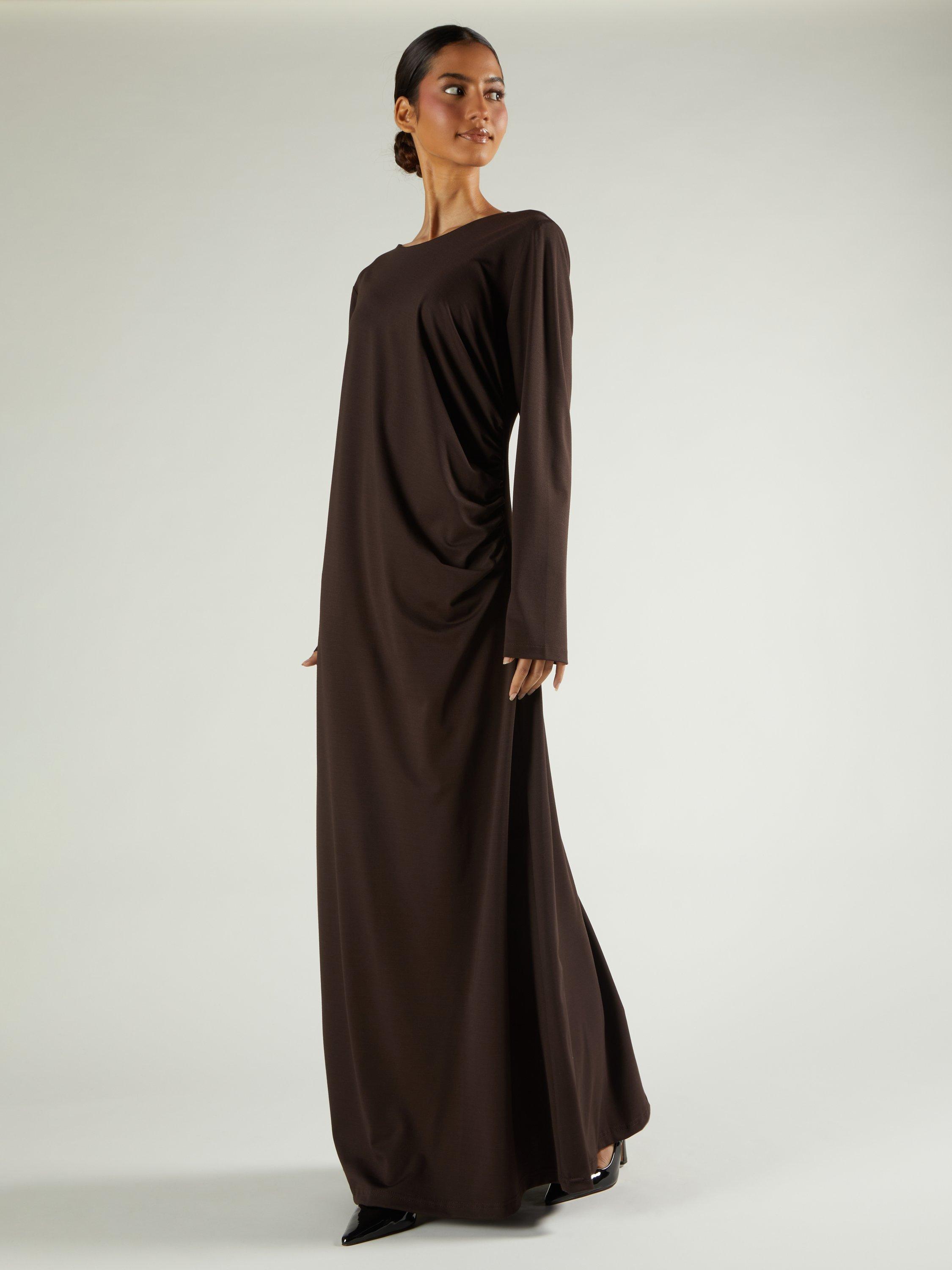 Product image 4 of 6, which shows Aab Side Pleat Maxi Dress, Dark Brown, S Reg