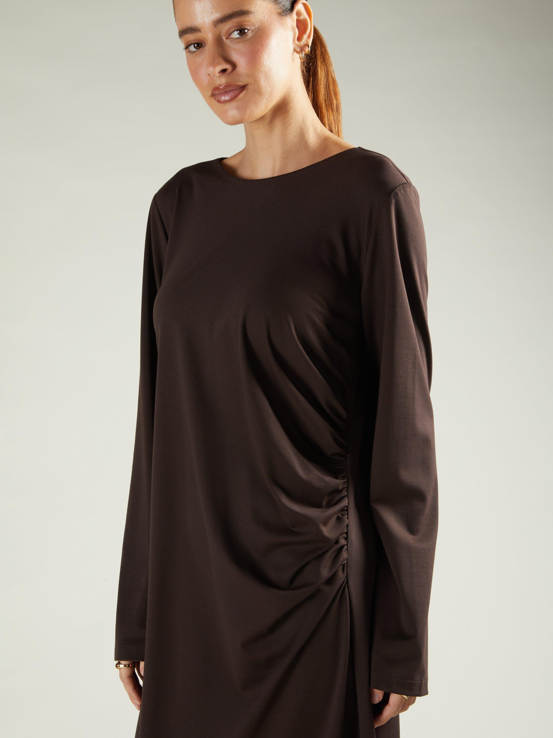 Product image 5 of 6, which shows Aab Side Pleat Maxi Dress, Dark Brown, S Reg