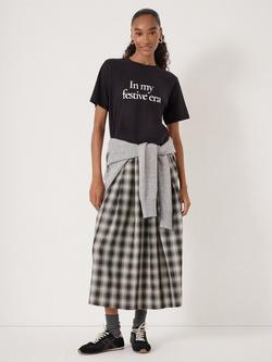 HUSH Ivy Check Pleat Midi Skirt, Multi - view 2, Multi
