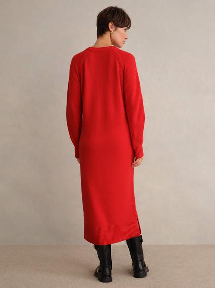 Hobbs Claudia Wool Rich Jumper Dress, Pepper Red - view 2, Pepper Red