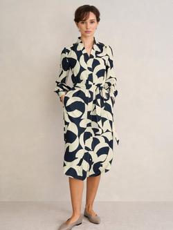Hobbs Petite Alisa Abstract Shirt Dress, Blue/Sandstone, Blue/Sandstone