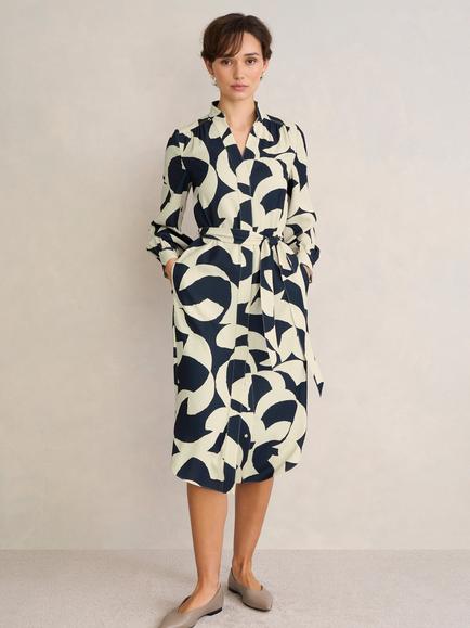 Hobbs Petite Alisa Abstract Shirt Dress, Blue/Sandstone, Blue/Sandstone
