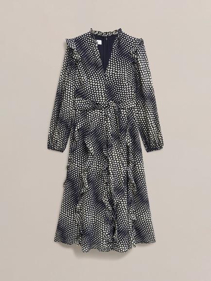 Hobbs Petite Miriam Polka Dot Dress, Midnight/Cream, Midnight/Cream