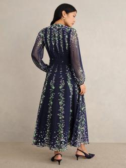 Hobbs Petite Ros Floral Pure Silk Midi Dress, Midnight/Multi - view 2, Midnight/Multi