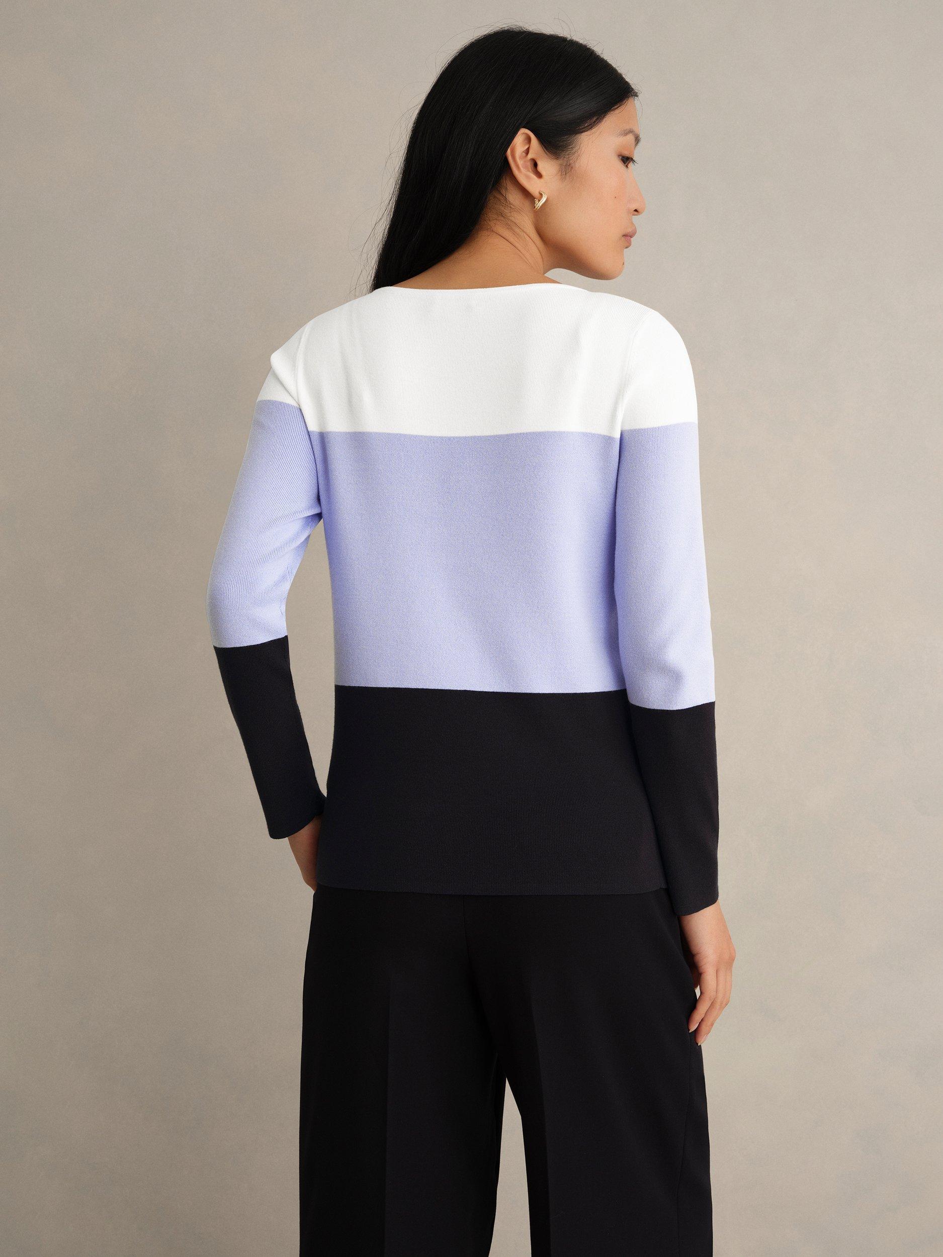 Product image 2 of 5, which shows Hobbs Alice Colour Block Stripe Jumper, Lavender/Multi, L