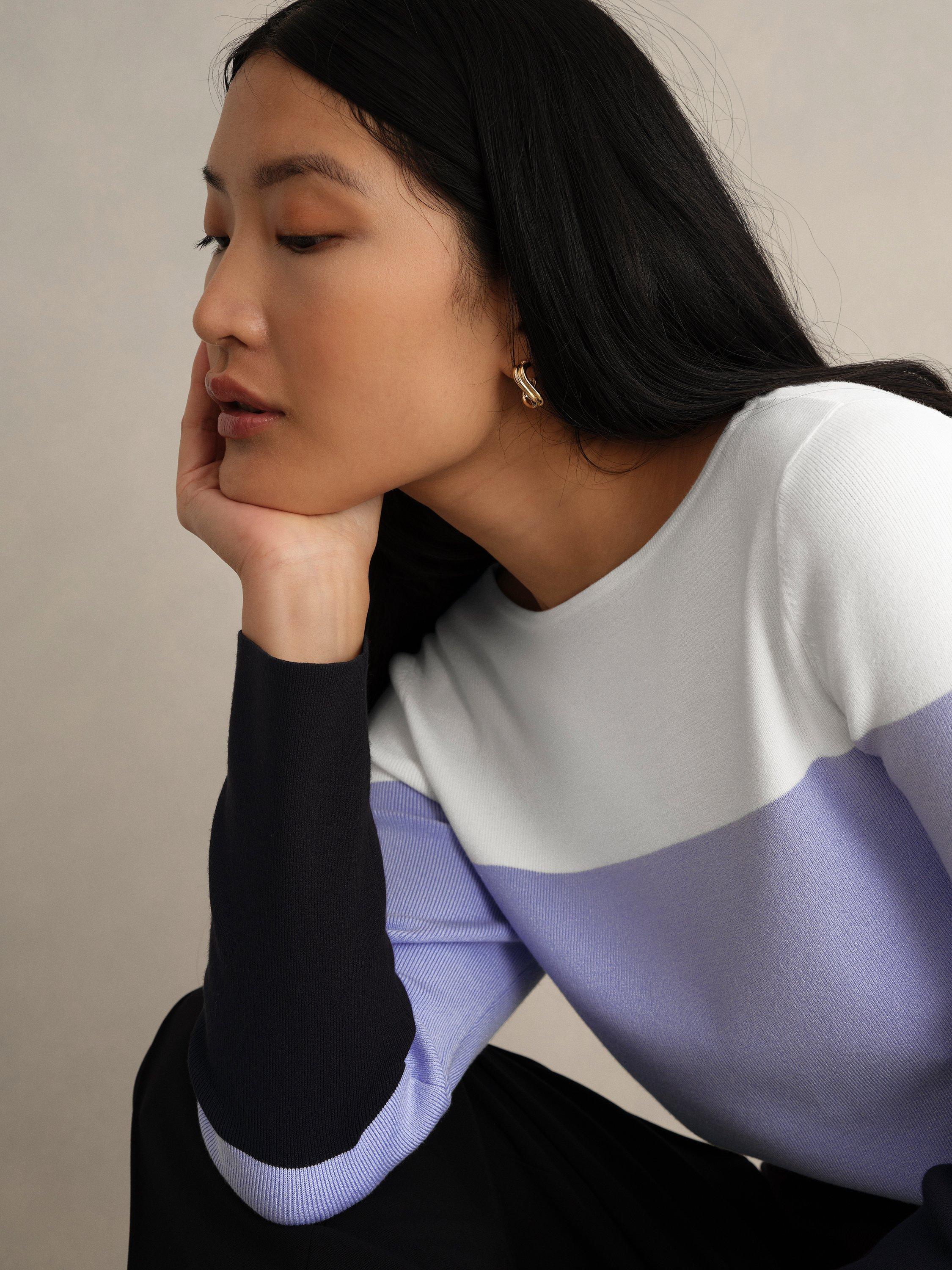 Product image 3 of 5, which shows Hobbs Alice Colour Block Stripe Jumper, Lavender/Multi, L