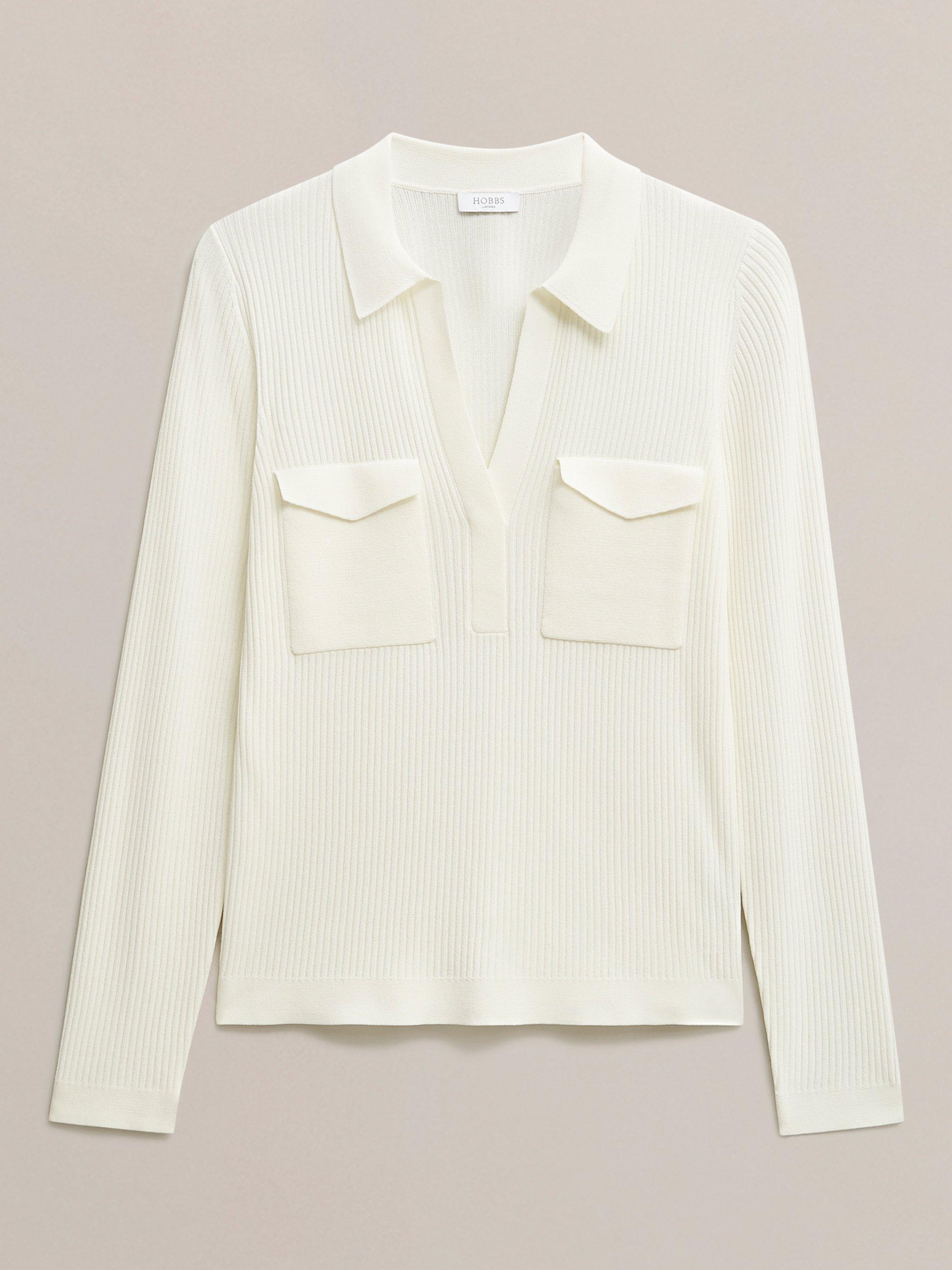 Product image 4 of 6, which shows Hobbs Meredith Patch Pocket Ribbed Jumper, Ivory, L