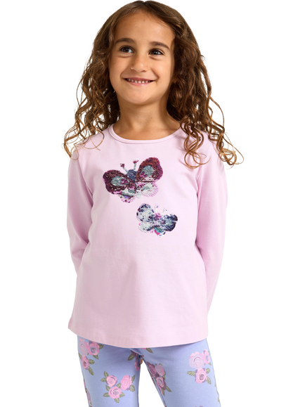 Lindex Kids' Cotton Long Sleeve Butterfly Embellished Top, Dusty Pink