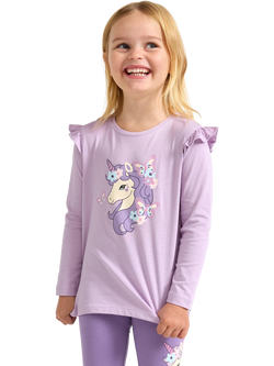 Lindex Kids' Cotton Unicorn Long Sleeve Top, Light Lilac, Light Lilac