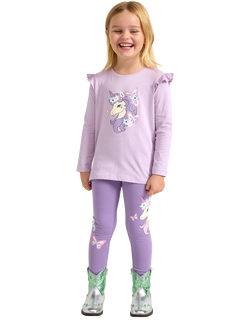 Lindex Kids' Cotton Unicorn Long Sleeve Top, Light Lilac - view 2, Light Lilac