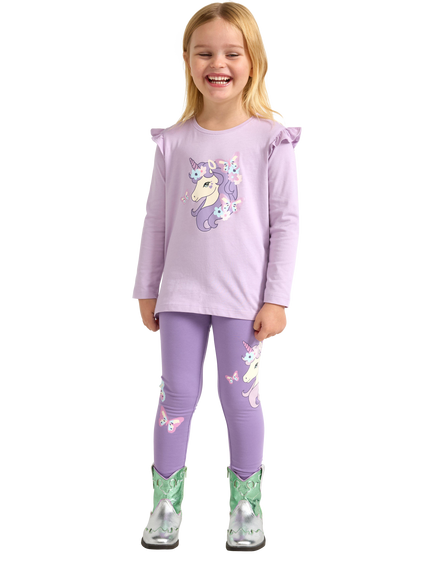 Lindex Kids' Cotton Unicorn Long Sleeve Top, Light Lilac - view 2, Light Lilac