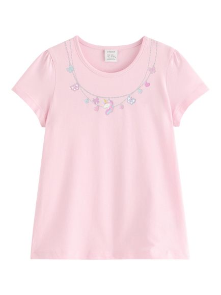 Lindex Kids' Cotton Necklace Print Short Sleeve Top, Light Pink, Light Pink