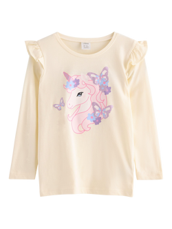 Lindex Kids' Cotton Unicorn Long Sleeve Top, Light Lilac, White