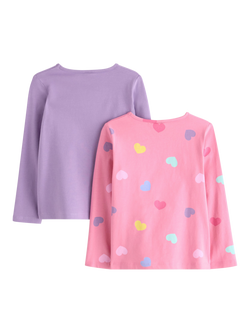 Lindex Kids Stretch Cotton Heart & Plain Long Sleeve Top, Pack of 2, Pink - view 2, Pink