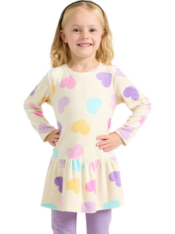 Lindex Kids' Long Sleeved Heart Print Tunic Top, White, White