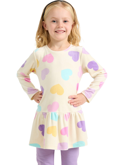 Lindex Kids' Long Sleeved Heart Print Tunic Top, White, White