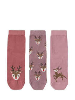 Lindex Kids' Reindeer Anti Slip Socks, Pack of 3, Light Dusty Pink, Light Dusty Pink