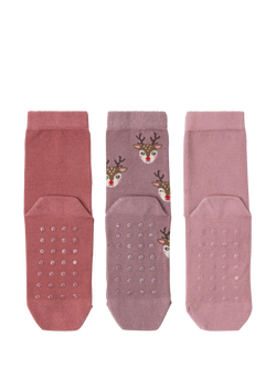 Lindex Kids' Reindeer Anti Slip Socks, Pack of 3, Light Dusty Pink - view 2, Light Dusty Pink