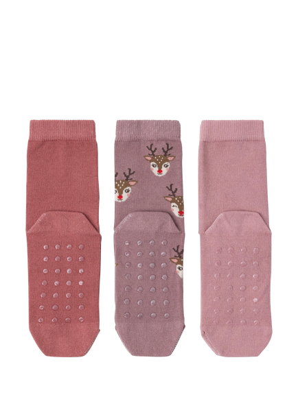 Lindex Kids' Reindeer Anti Slip Socks, Pack of 3, Light Dusty Pink - view 2, Light Dusty Pink